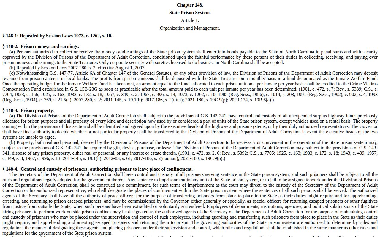Forsyth Correctional Center state-custody release-record provisions