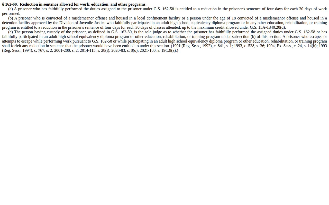 Forsyth County jail projected release work and program credit statute