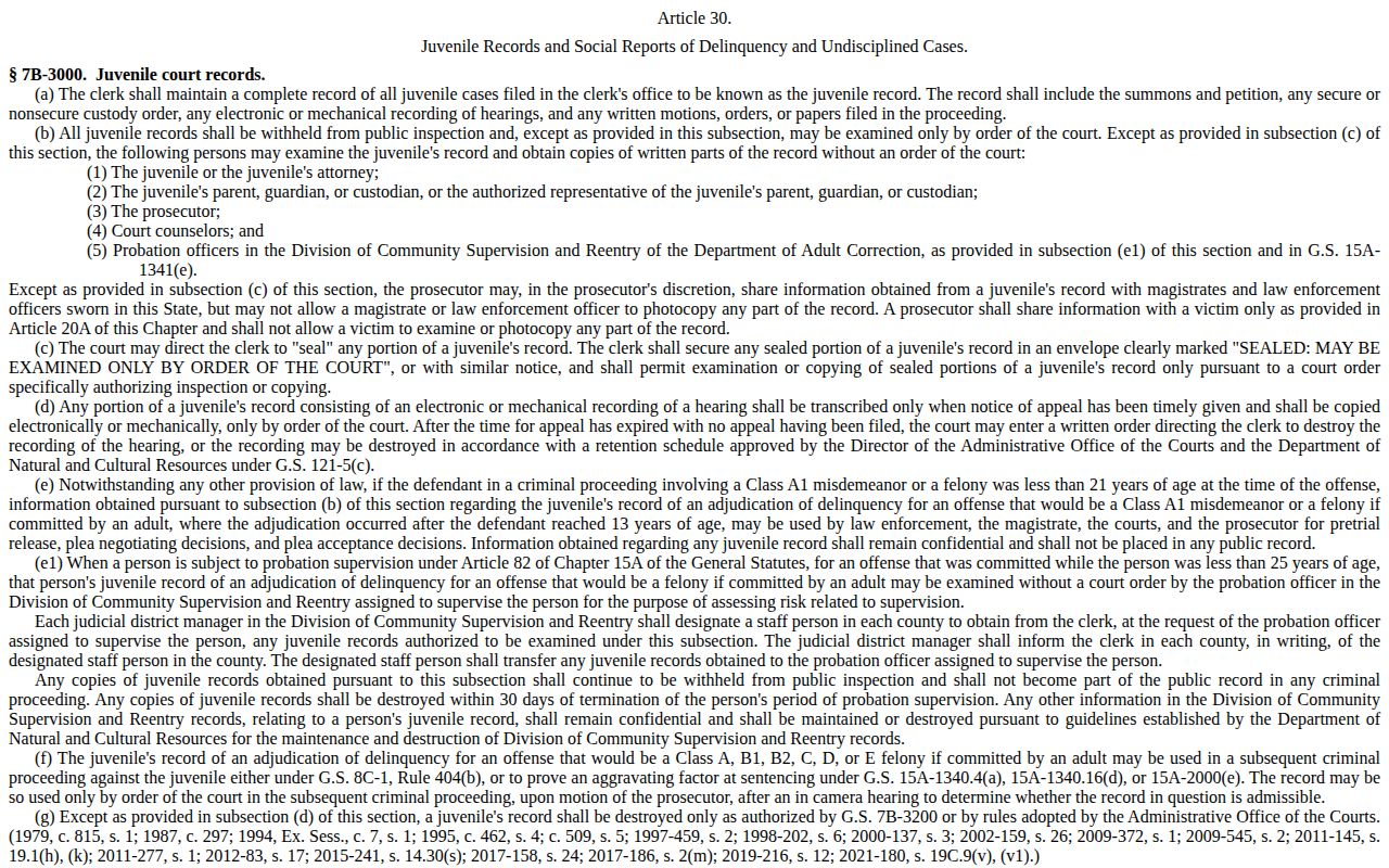 Forsyth County Youth Services Center release-record confidentiality statute