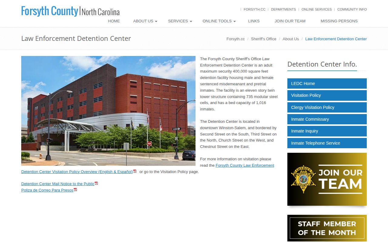 Official Forsyth County Law Enforcement Detention Center release-record information page