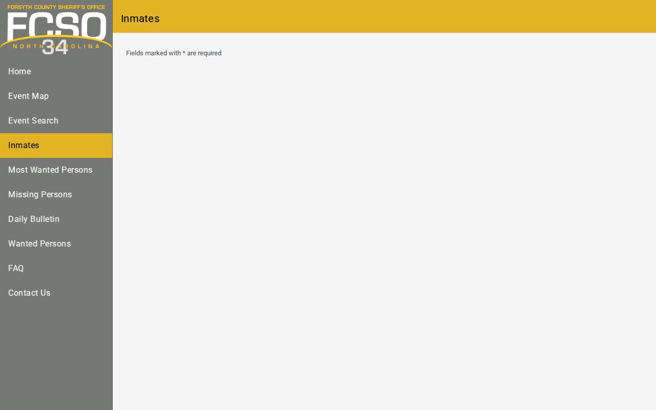 Forsyth County Sheriff's Office P2C Inmate Inquiry search screen